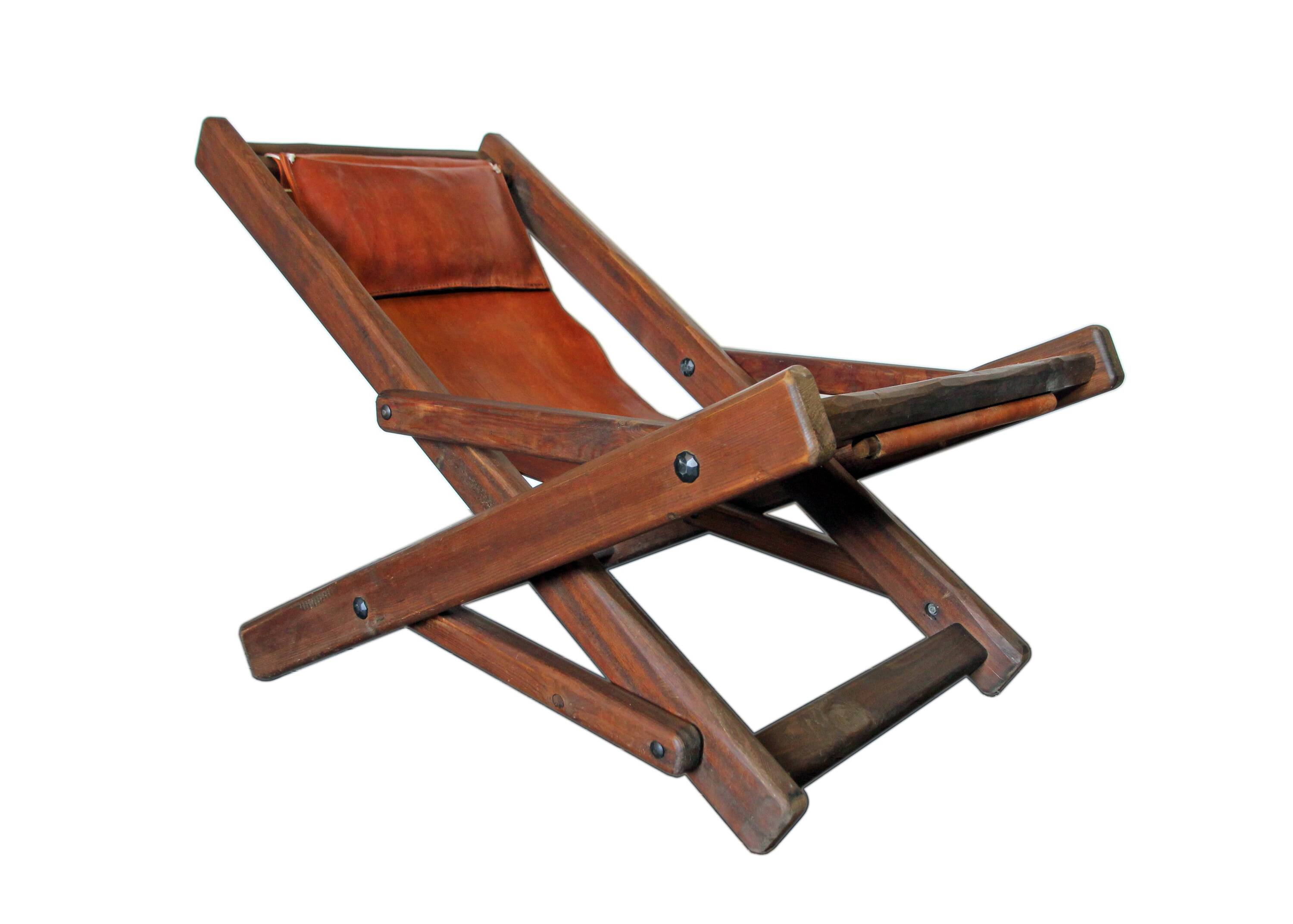 Brutalist leather lounge chair, 50s/60s