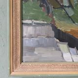 Mid-Century Modern Swedish Oil Painting "Green Park" Vintage Framed Landscape