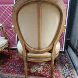 Pair of armchairs medallion Louis XV style, yellow velvet