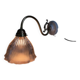 Holophane tulip brass swan neck wall lamp with porcelain rosette
