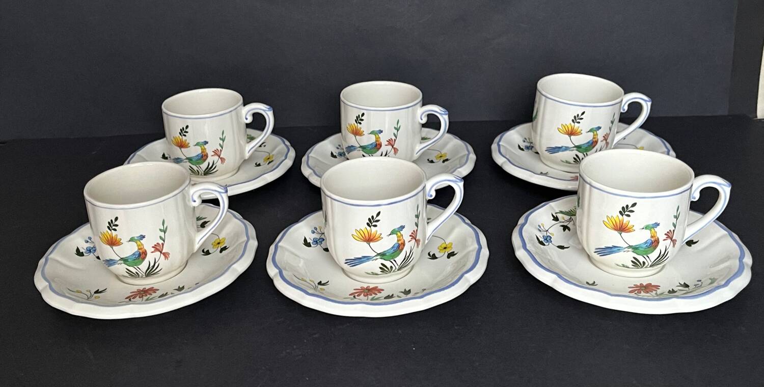 6 cups + saucers gien birds of paradise