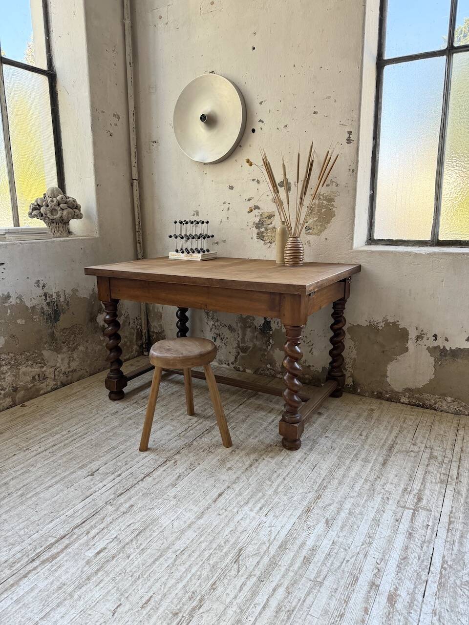 Paneled walnut desk with turned legs, 1900