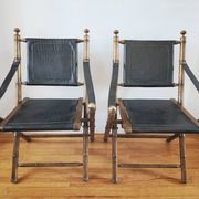 Paire de chaises pliantes safari  en cuir 1970-80