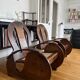 Pair of Art Deco armchairs in wood and cane.