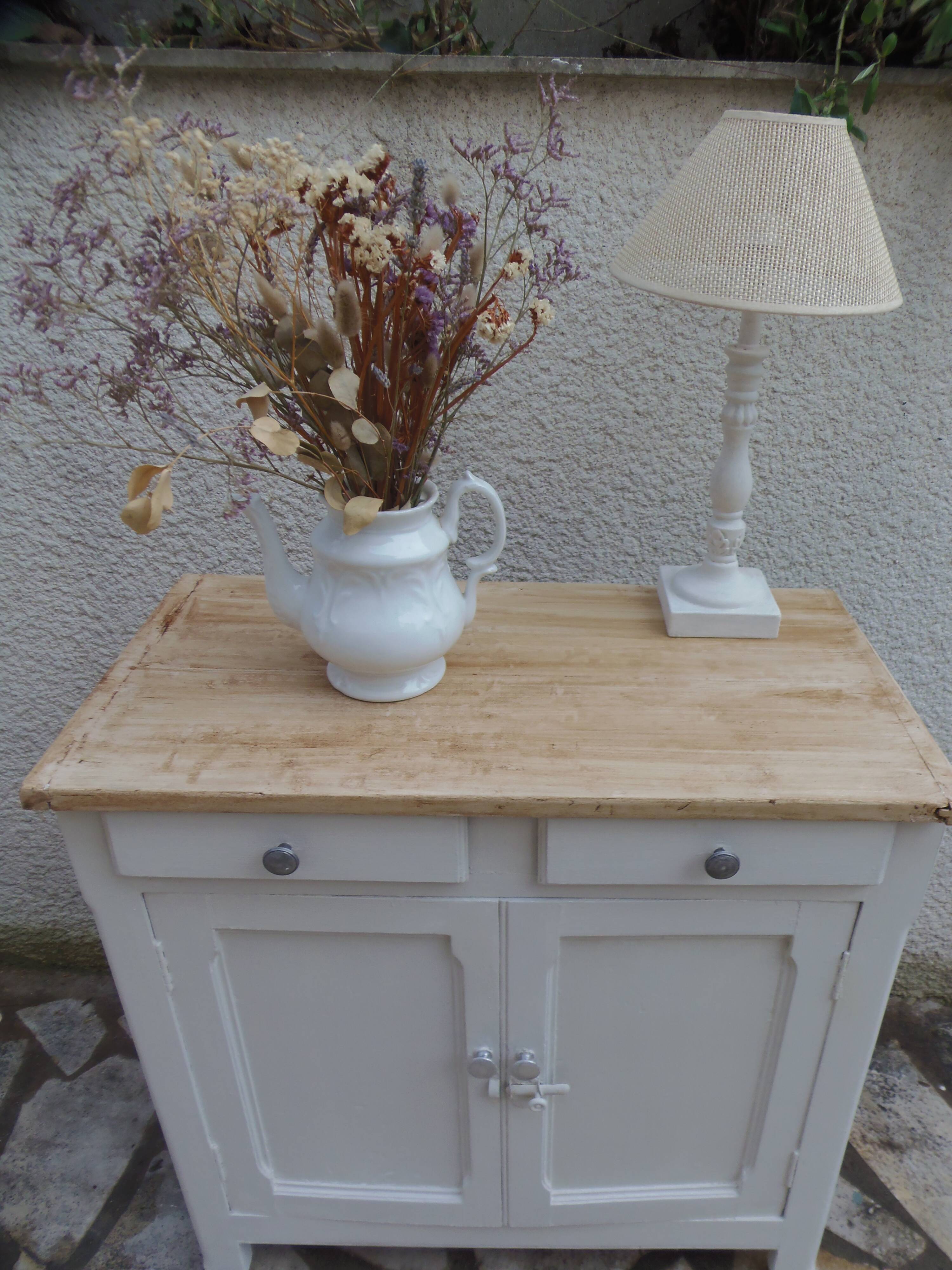 Vintage Parisian buffet re-enchanted in pearl grey, wooden top.