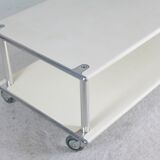 Coffee table in lacquered steel "cream", double trays, France, circa 1970