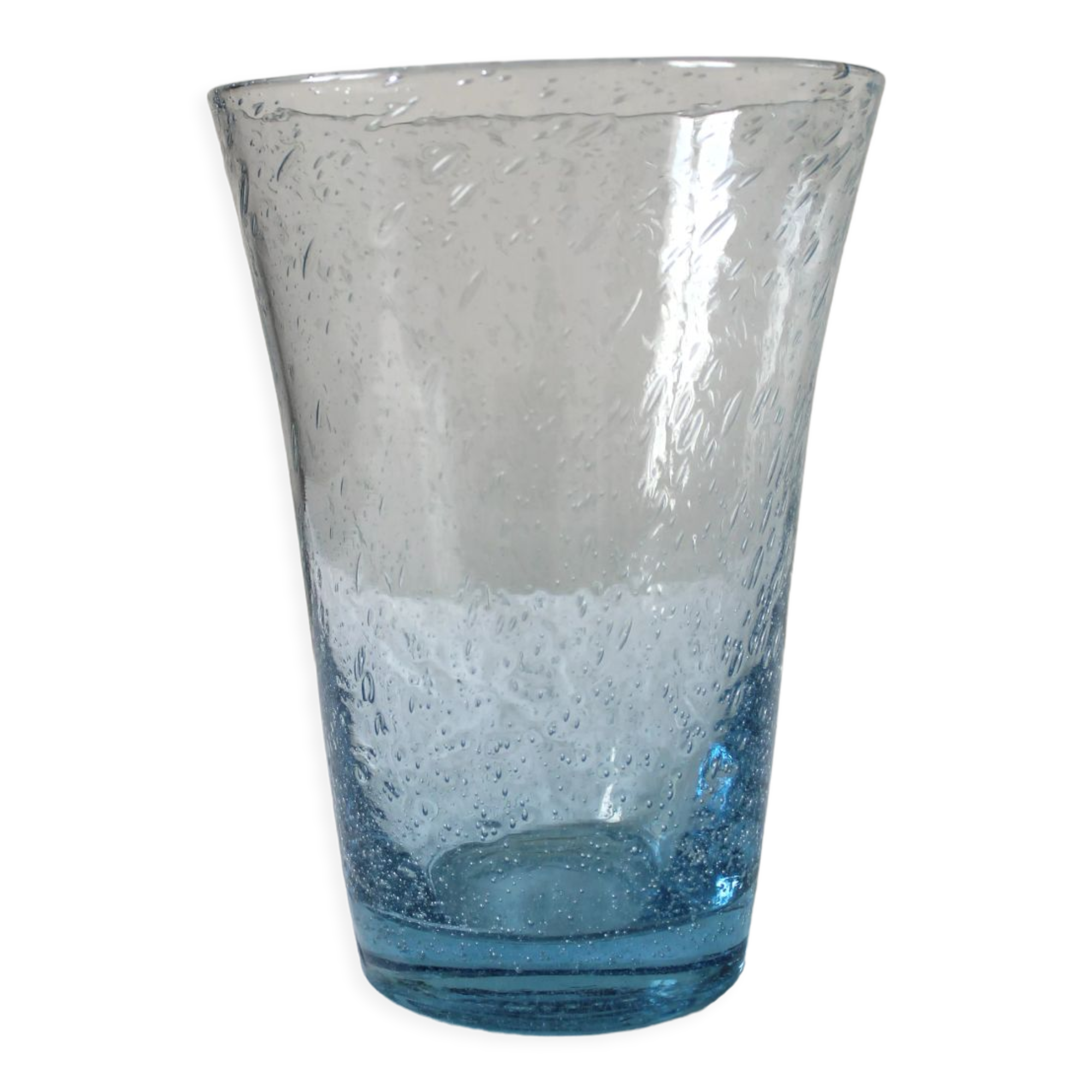 Vintage Biot Light Blue Bubble Blown Glass Vase