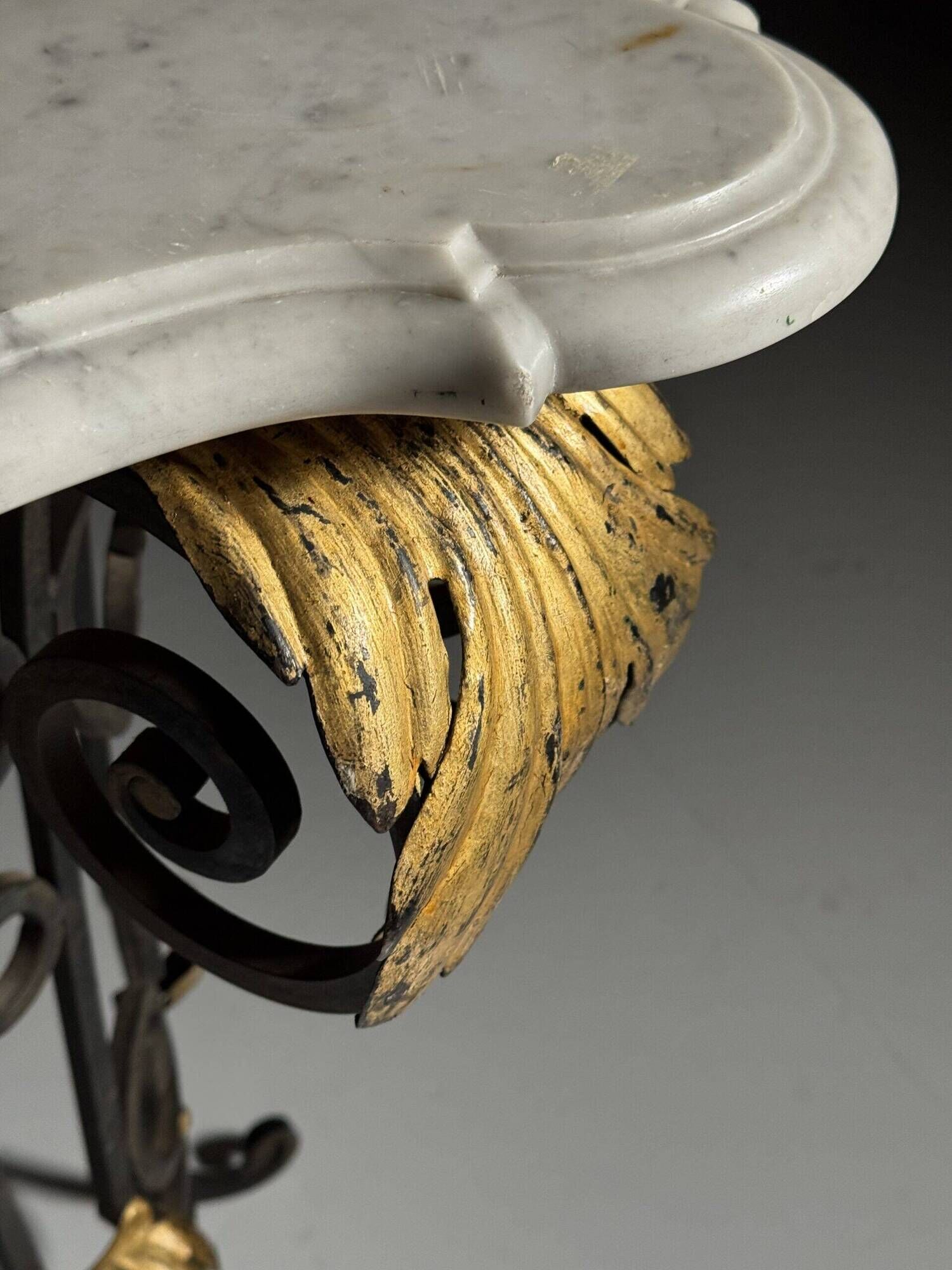 Table console en fer forgé avec marbre, années 1950