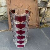 Transparent glass vase and burgundy design and vintage 1970