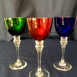 Set of 4 colored dropping or liqueur glasses in st-louis crystal grand lieu model