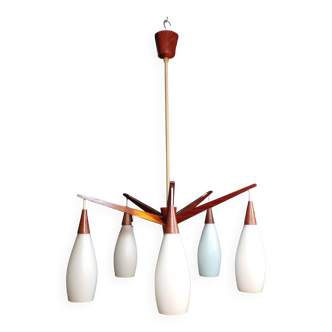 Scandinavian 5-light teak chandelier