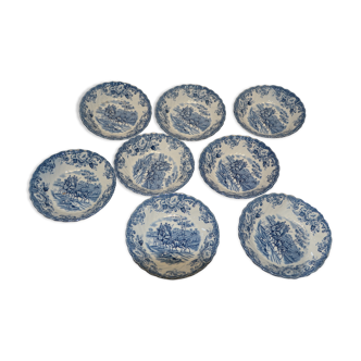lots of 8 bowls with blue decor