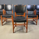Vintage Spanish leather and wood dining chairs, set of 6 - 1970s