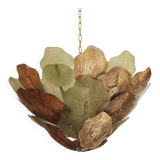 Murano Multicolored Green, Brown and Gold Glass Ceiling Lamp, Italy.