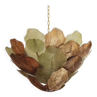 Murano Multicolored Green, Brown and Gold Glass Ceiling Lamp, Italy.