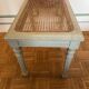 Footrest / bedroom stool Louis XVI — Celadon grey lacquered — Caned