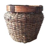 Ancien cache-pot en osier et rotin