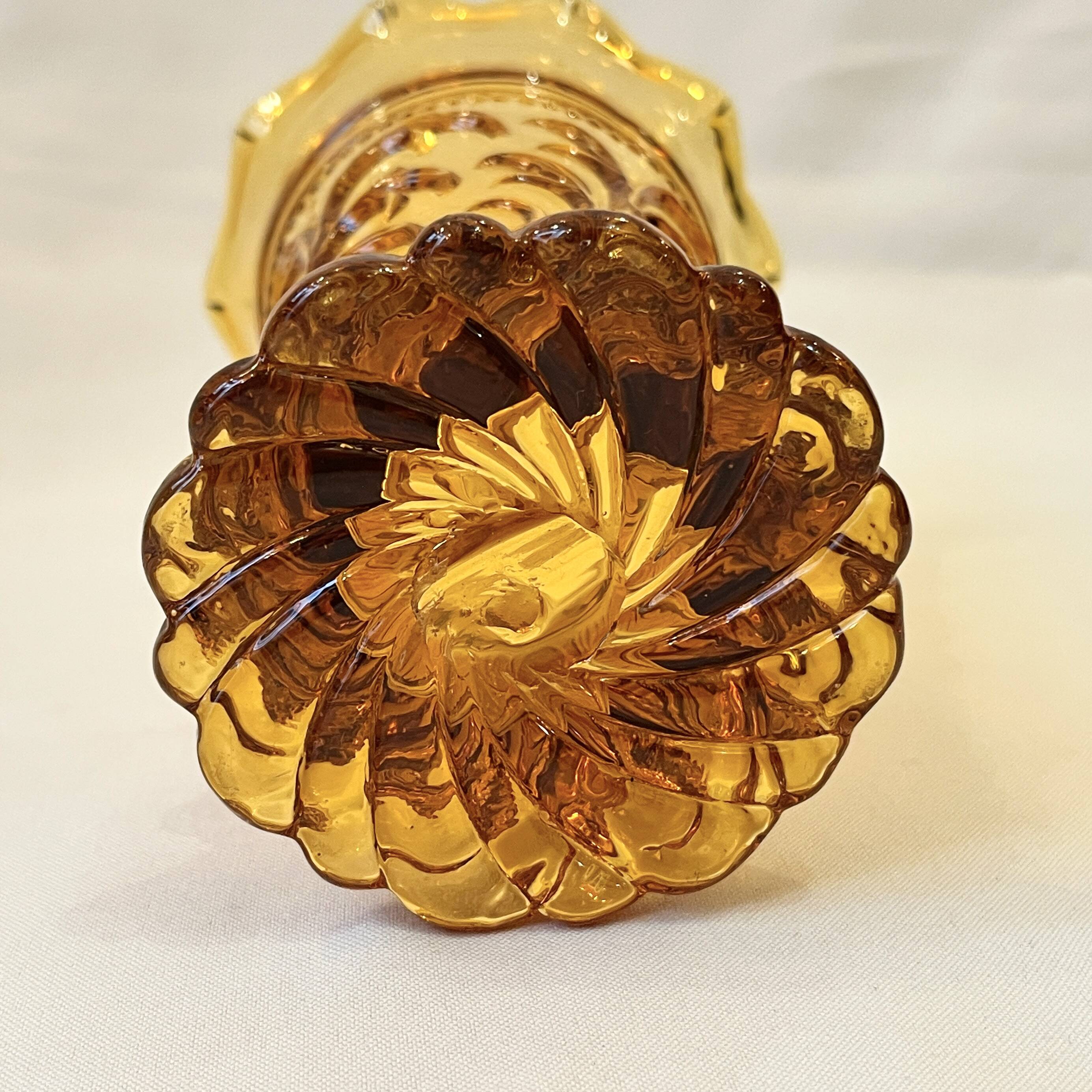 Art Deco Iridescent Amber Glass Vase with Floral Motif - Amber Yellow Glass Vase