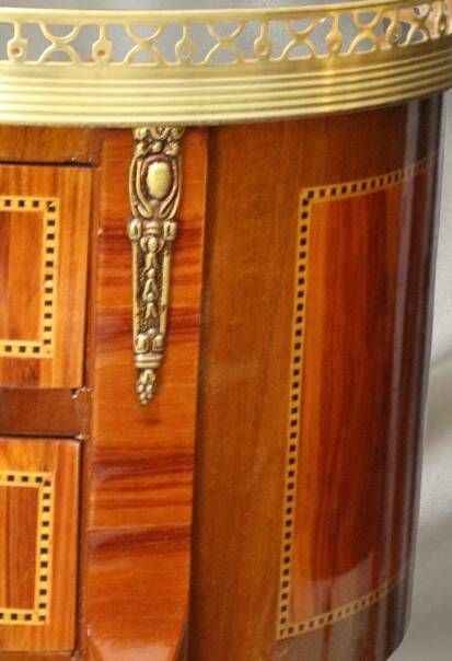 Pair of Bedside Tables / Salon in Marquetry Transition Style Louis XV/Louis XVI