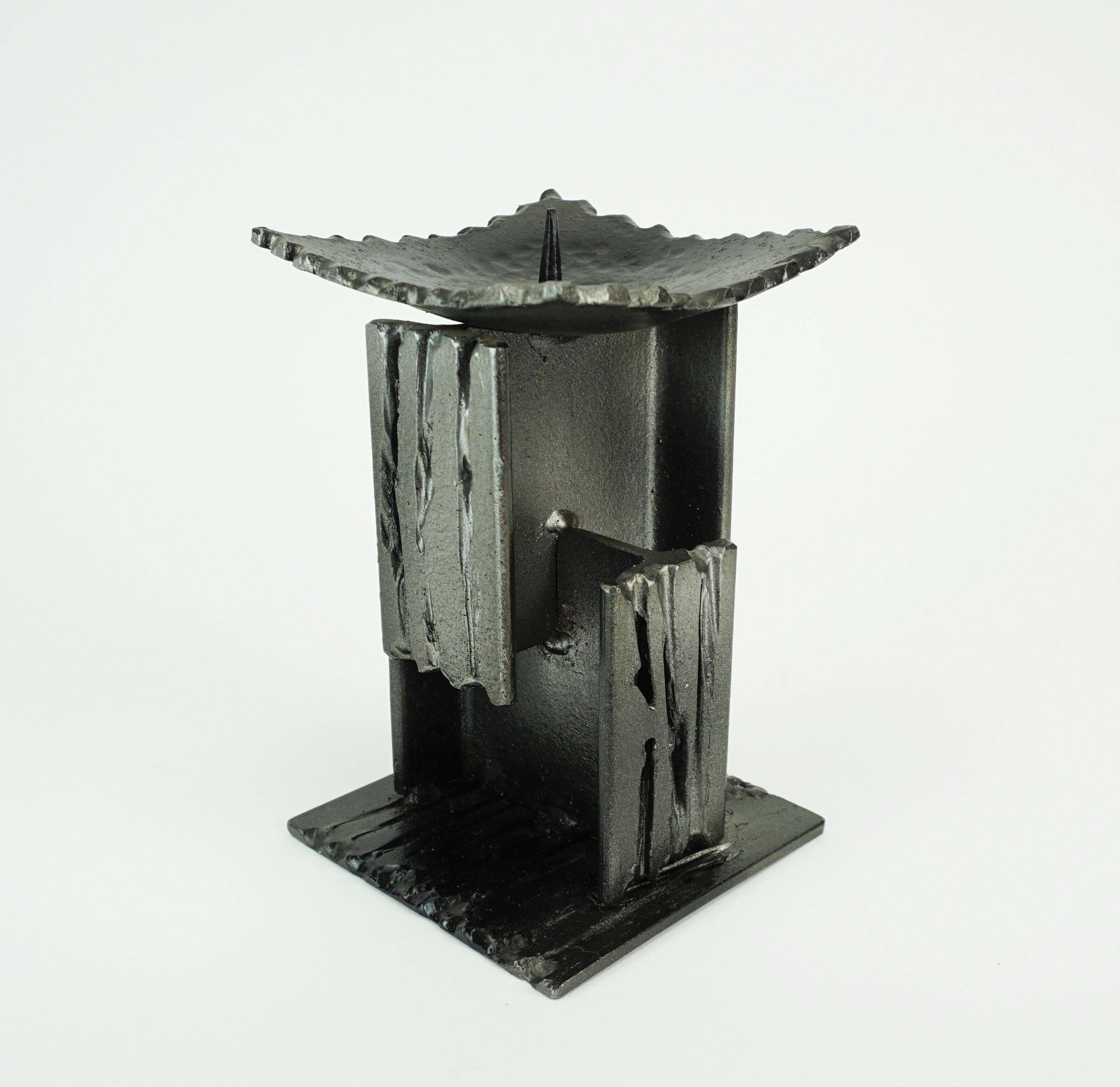 Mid century modern brutalist design iron candle holder