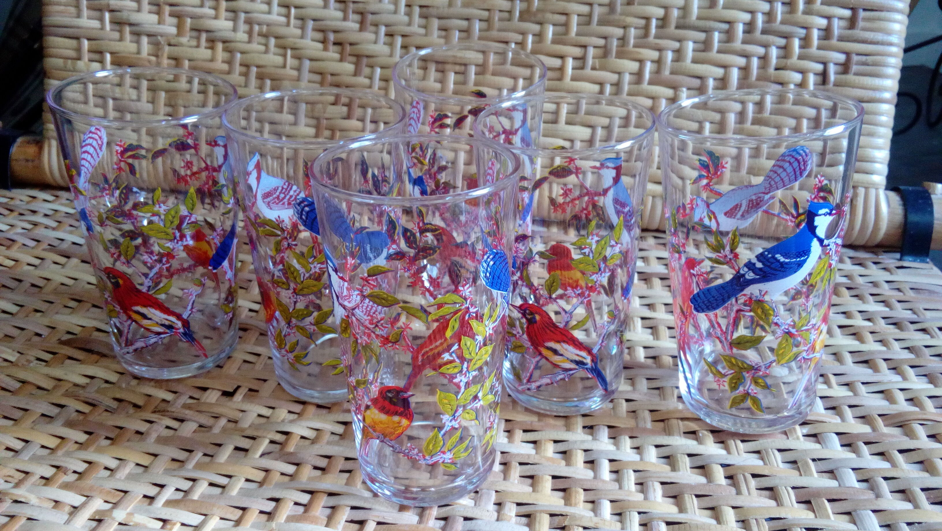 Vintage juice glasses, birds