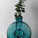 Vintage Teal Blue Glass Vase: Mid-Century Modern Sunburst Design / 1969