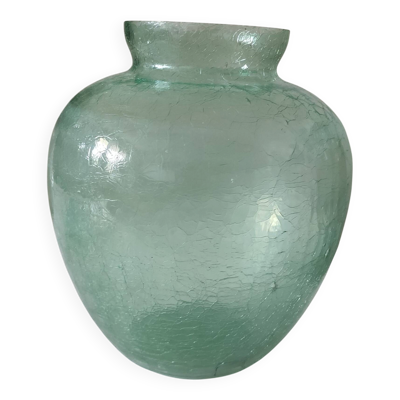 Vase boule en verre craquelé vert d'eau,19 cm