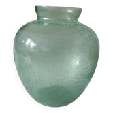 Cracked glass round vase in water green, 19 cm