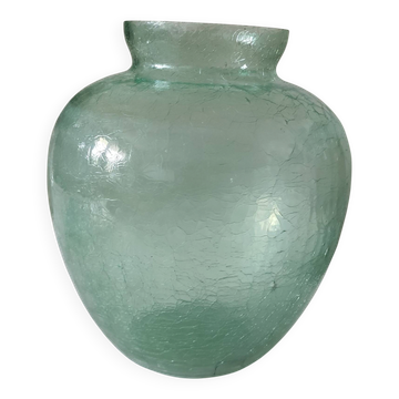 Vase boule en verre craquelé vert d'eau,19 cm