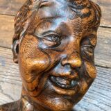 Buste ancien en bois l’enfant rieur de Donatello