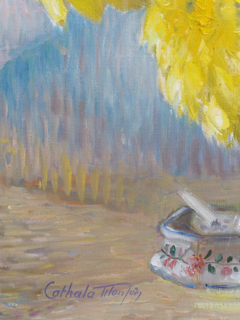 Table signed "Bouquet de dhalias"