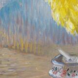 Table signed "Bouquet de dhalias"