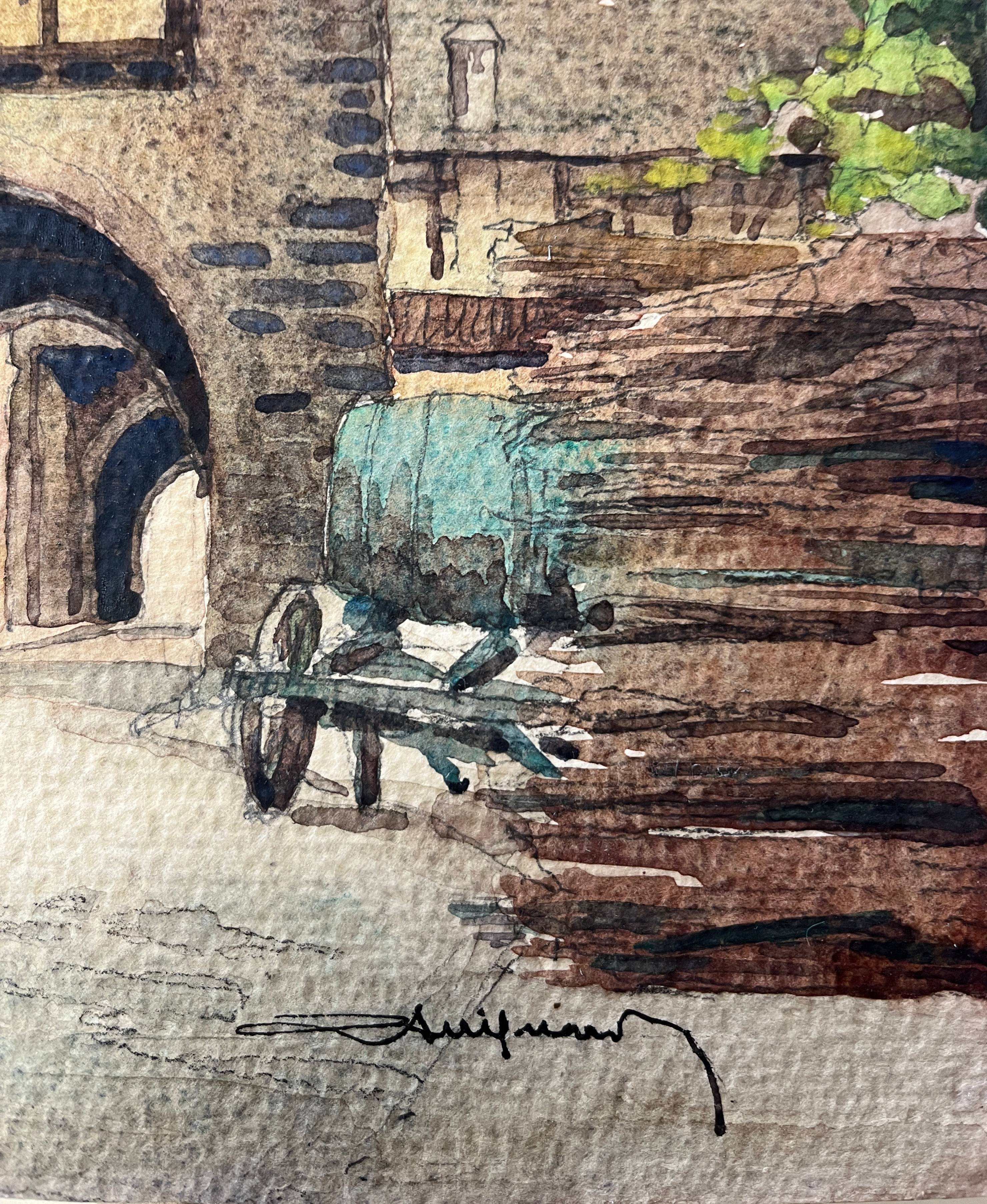 Watercolor painting 1930 Riquewir (Alsace) in 1930 signed