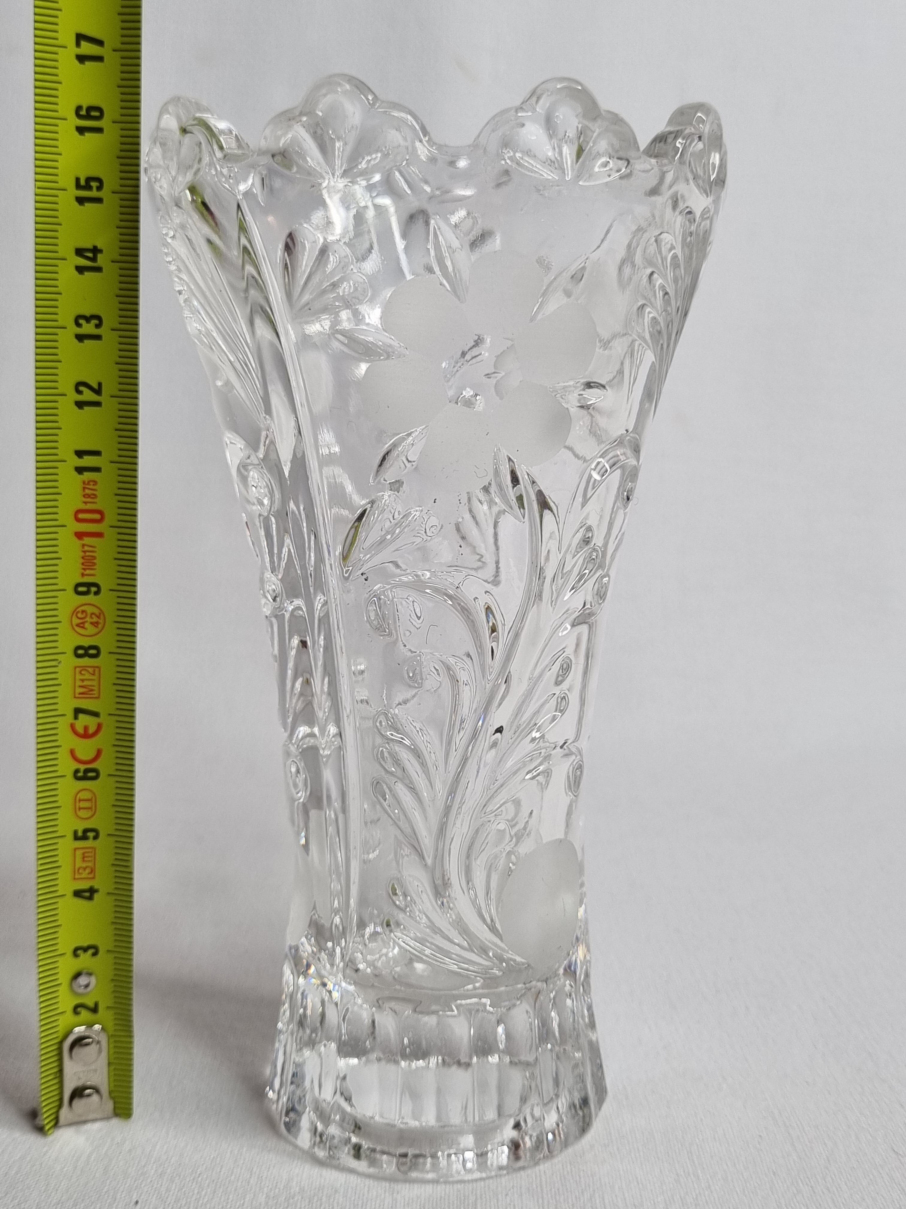 Pressed glass vase decorated with flowers, 50s