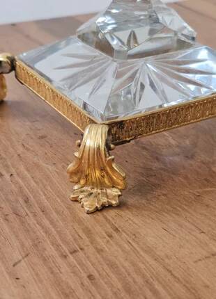 Cut crystal bowl on a brass base in bohemian style.