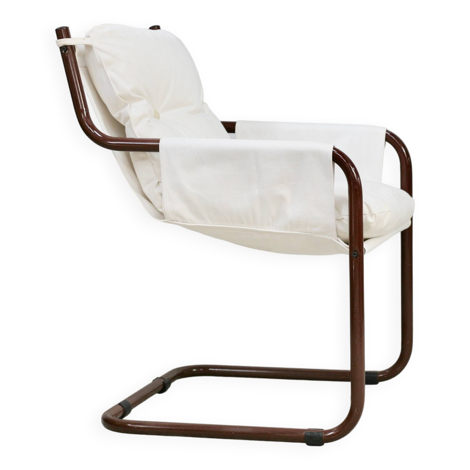 Tubular armchair, fabric suspended seat. Circa 1970