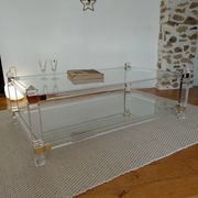 Large Hollywood Regency coffee table Lucite Brass double top 70s