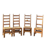 Set of 4 brutalist straw wood chairs