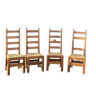 Ensemble de 4 chaises bois paille brutaliste