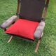 Brown and purple cantilever armchair in fabric and leather, 1970s Scandinavian style.