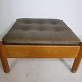 Mid-Century Danish Teak Footstool with Leather Cushion, 1970s