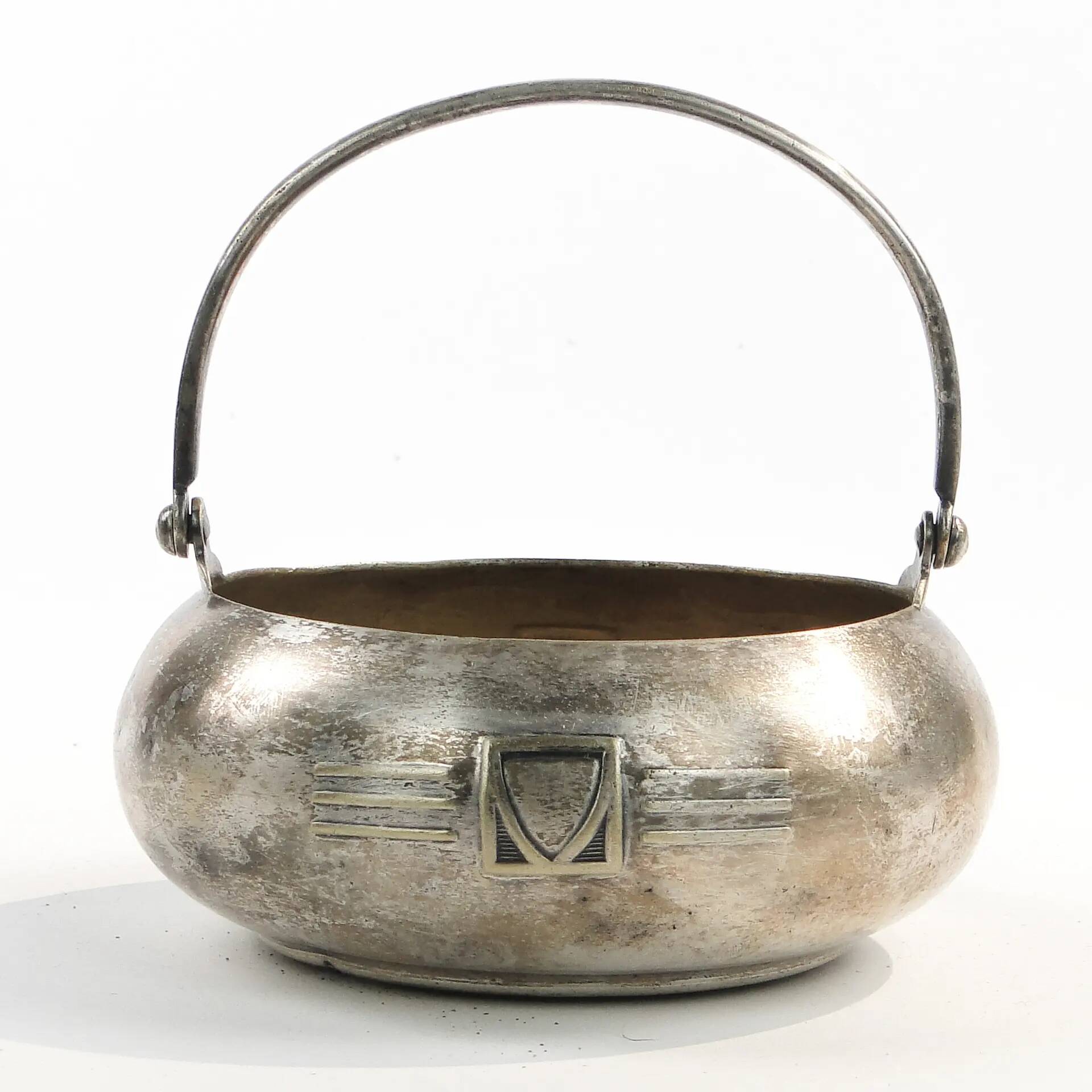 Art Deco sugar bowl, silver-plated brass, Henneberg Brothers, Poland, 1920s