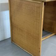Vintage bamboo and woven rattan desk — glass top