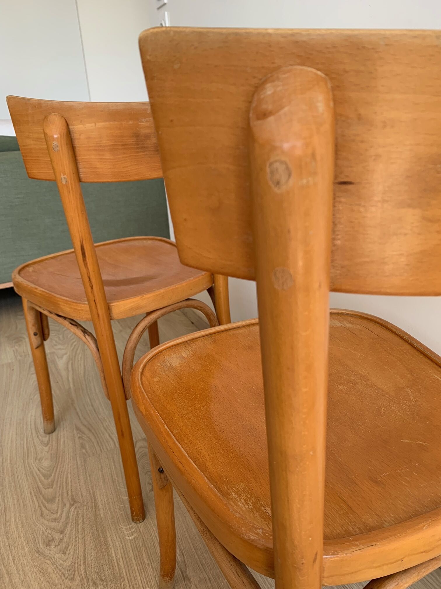 Set of 4 vintage wooden bistro chairs