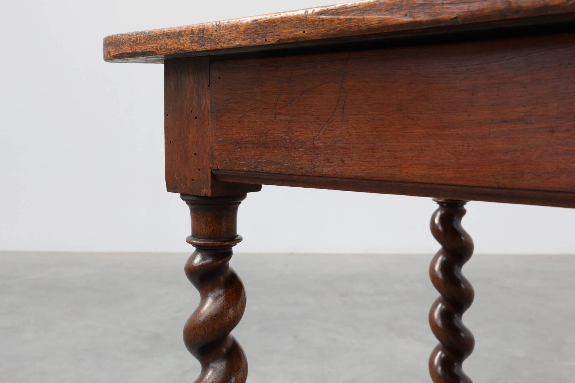 French Barley Twist Walnut Side Table with Drawer, circa 1880