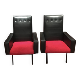 Pair of vintage armchairs in skai and fur