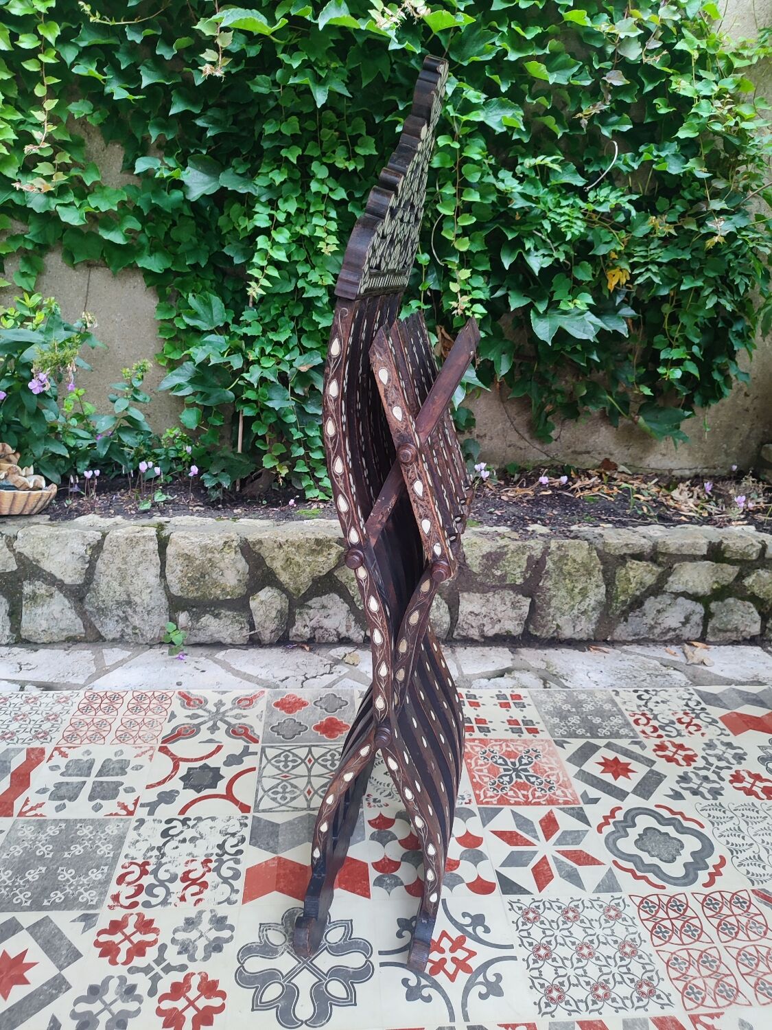 Antique folding oriental chair with mother-of-pearl inlays
