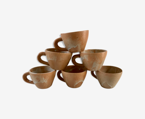 Lot de 6 tasses à café en grès artisanal années 70