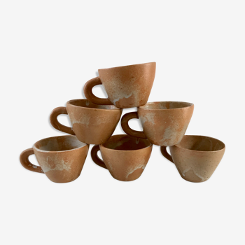 Set of 6 coffee cups in artisanal stoneware 70s