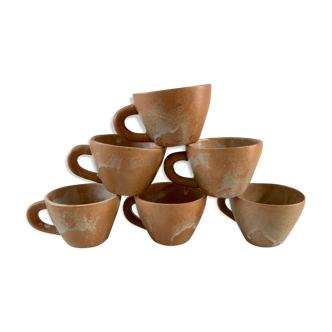 Set of 6 coffee cups in artisanal stoneware 70s
